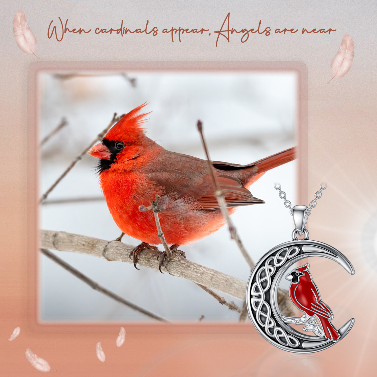 Collier cardinal et noeud celtique en argent sterling avec urne lunaire pour cendres-6