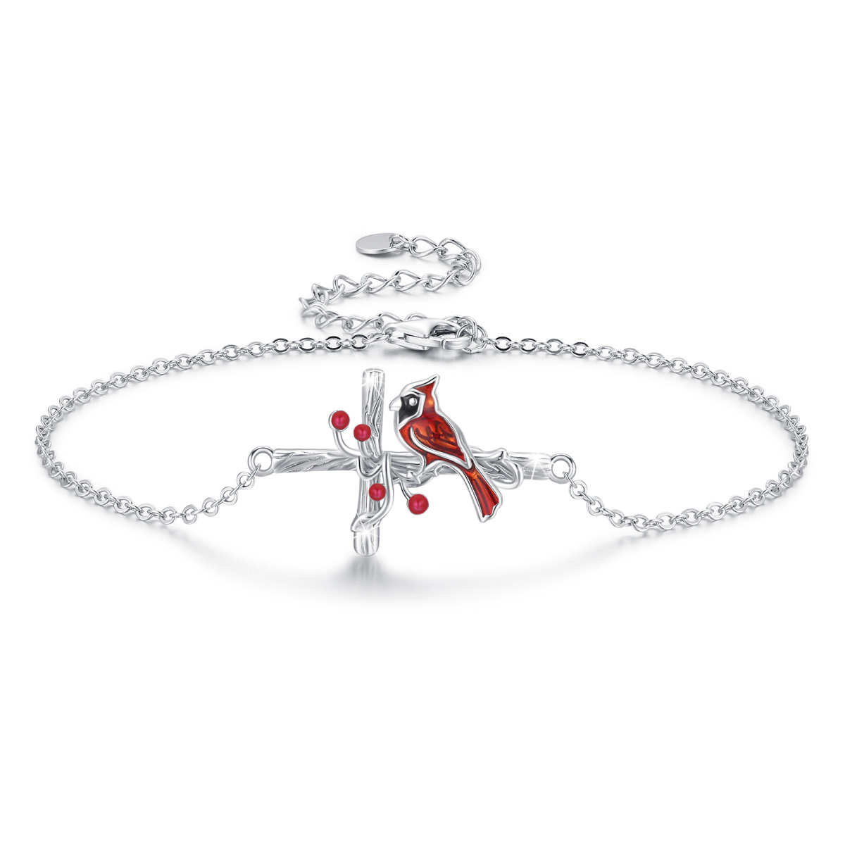 Sterling Silver Cardinal & Cross Charm Bracelet-1