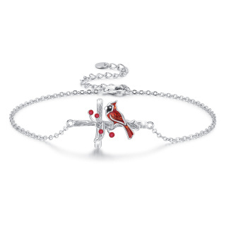 Sterling Silver Cardinal & Cross Charm Bracelet-12