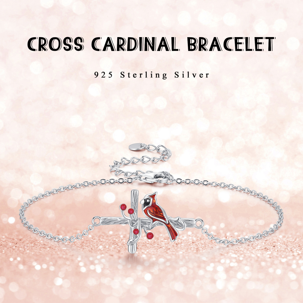 Sterling Silver Cardinal & Cross Pendant Bracelet-5