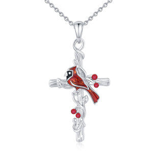 Sterling Silver Cardinal & Cross Pendant Necklace-11