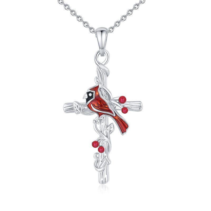 Sterling Silver Cardinal & Cross Pendant Necklace-15