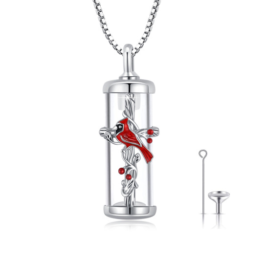 Sterling Silver Cardinal & Cross Urn Necklace for Ashes