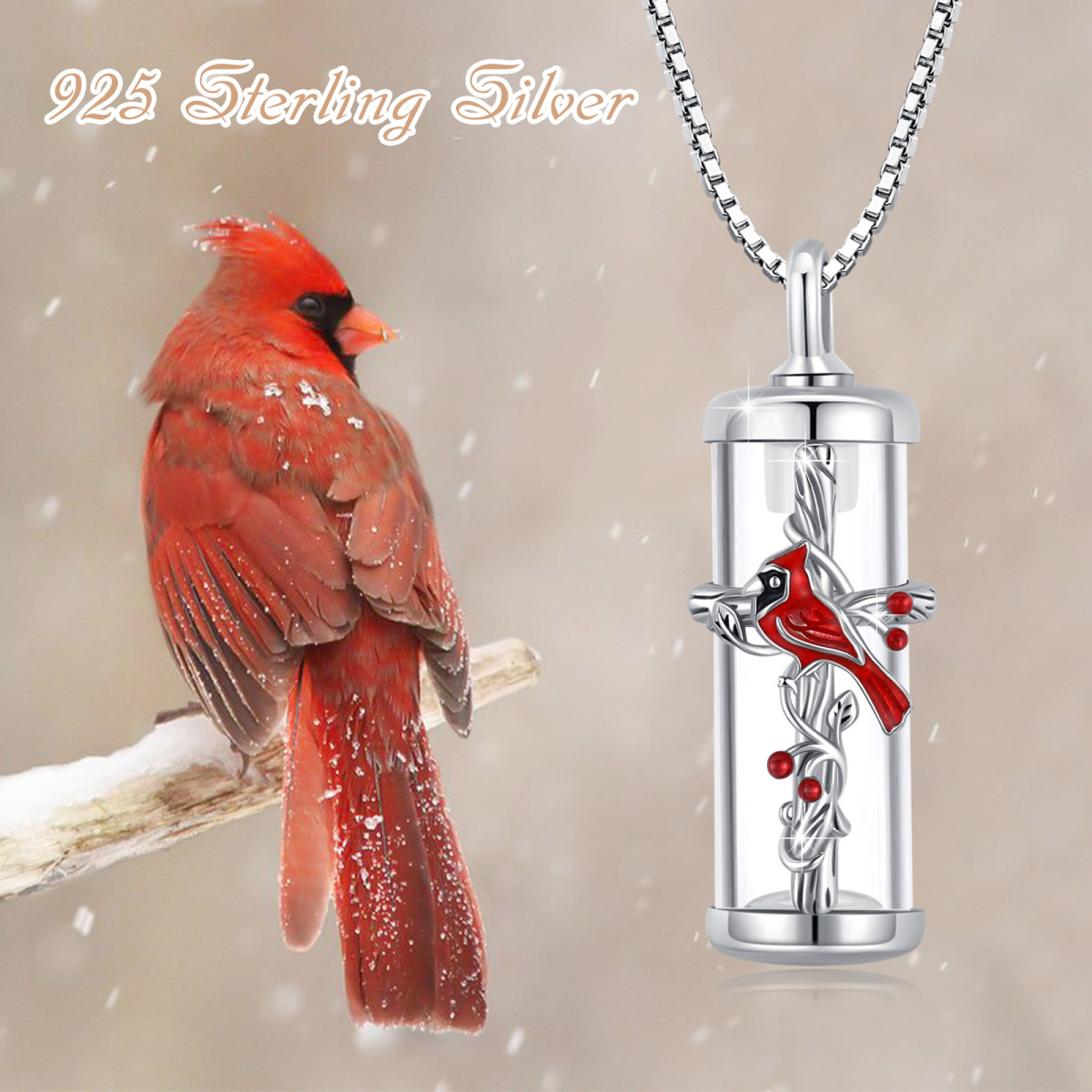 Sterling Silver Cardinal & Cross Urn Necklace for Ashes-4