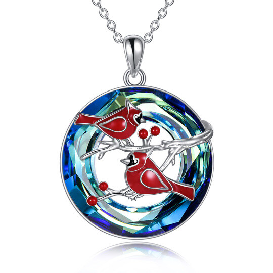 Sterling Silver Cardinal & Tree Of Life & Circle Crystal Pendant Necklace for Women