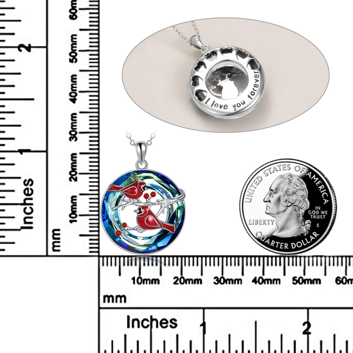 Halskette mit Anhänger aus Sterlingsilber mit Kardinalkristall-5