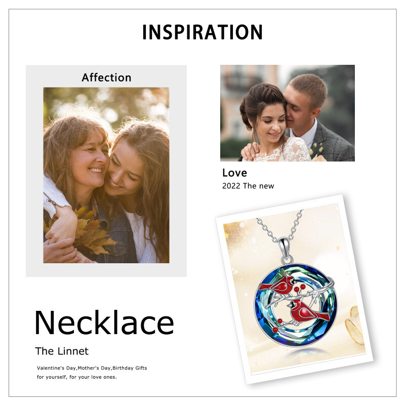 Collar con colgante de cristal circular con árbol de la vida cardenal en plata de ley para mujer-6