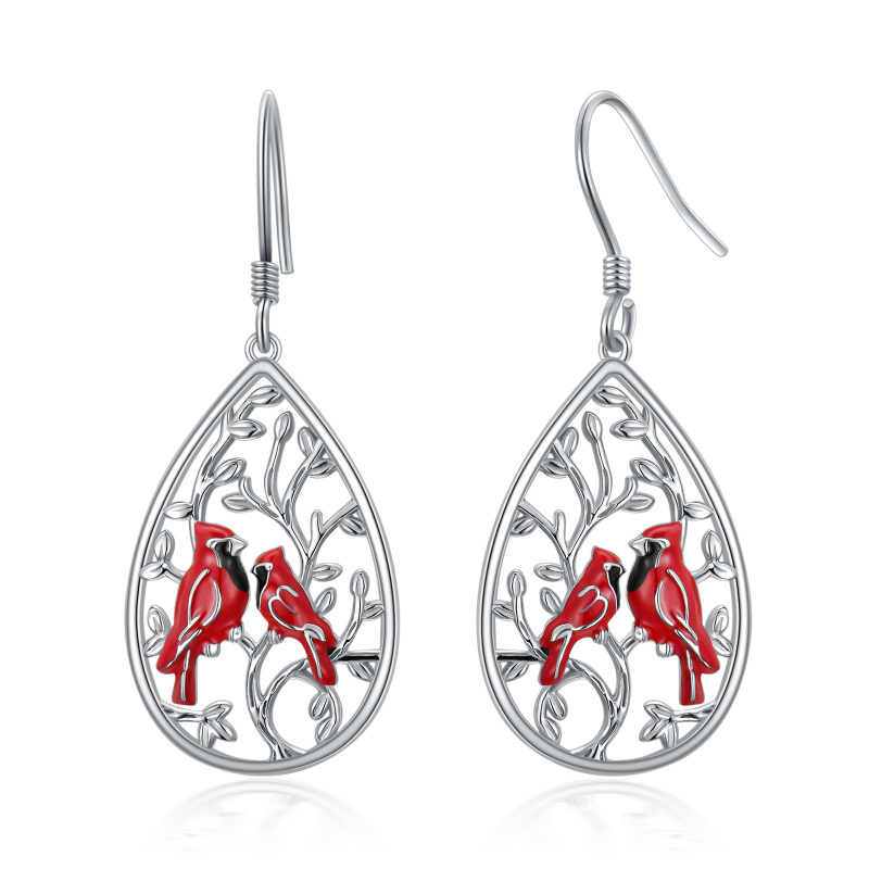Sterling Silver Cubic Zirconia Cardinal Drop Earrings-18