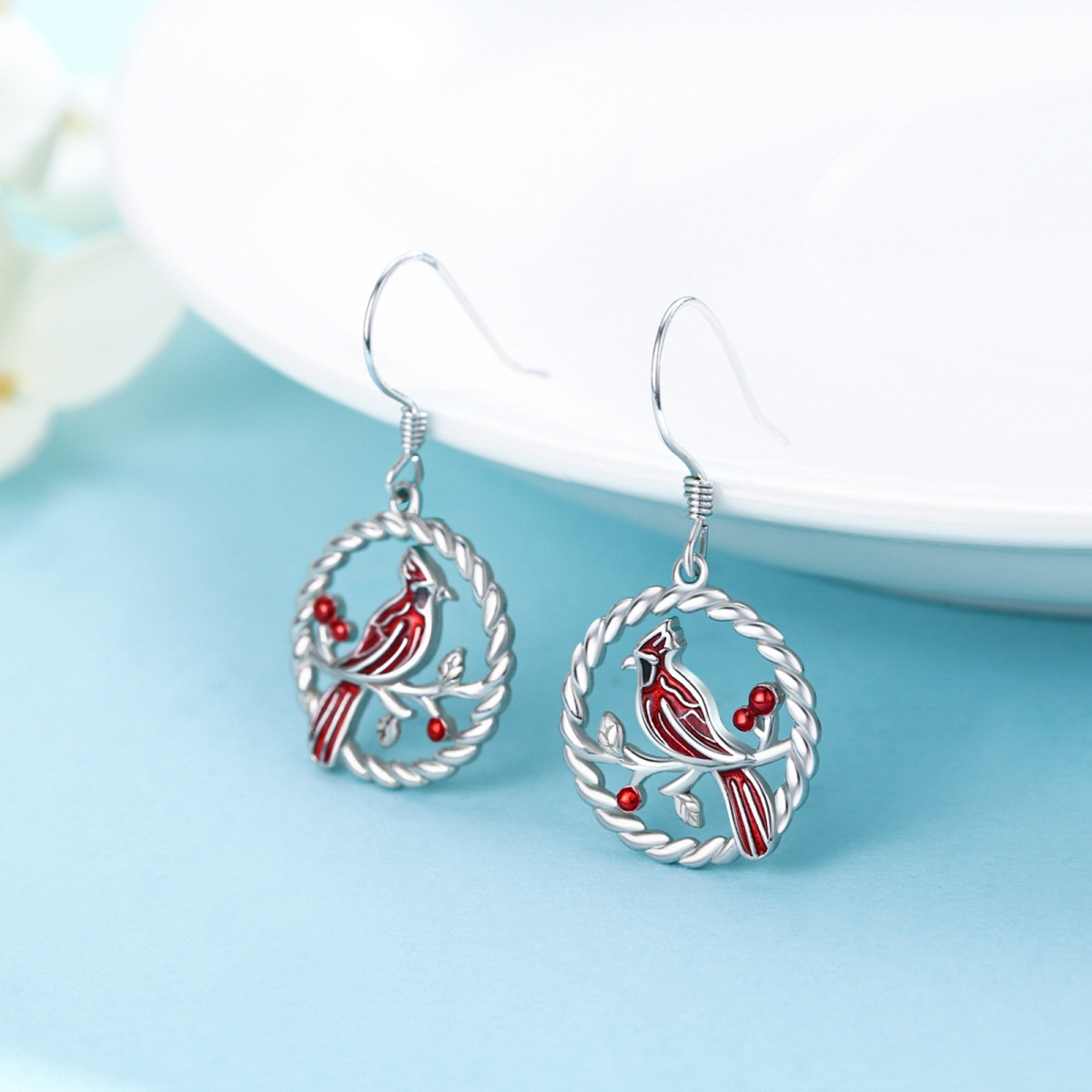 Pendants d'oreilles cardinaux en argent sterling-3