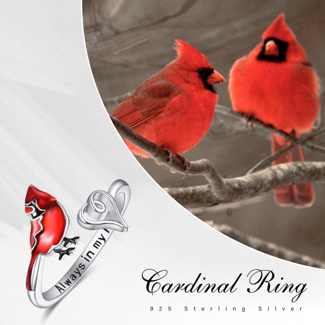 Sterling Silver Cardinal & Heart Open Ring with Engraved Word-3