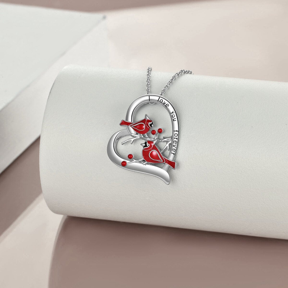 Collier en argent sterling avec pendentif cardinal et coeur gravé I Love You Forever-3