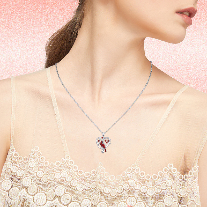 Sterling zilveren kardinaal & hart hanger ketting-2