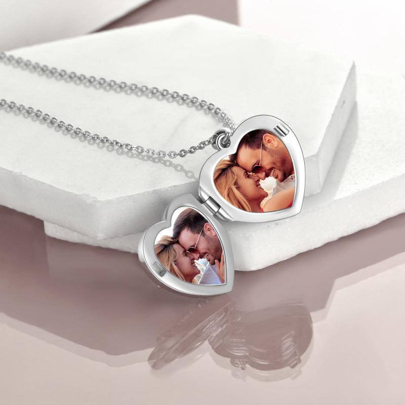 Collar con medallón con foto personalizado de corazón cardenal de plata de ley con palabra grabada-3