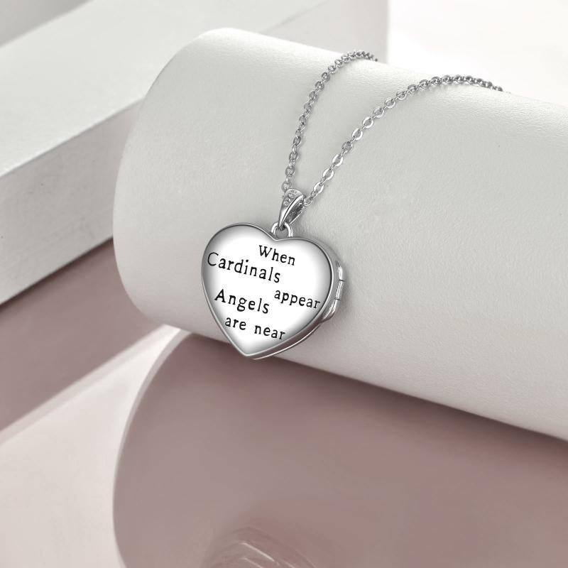 Sterling Silver Cardinal & Heart Personalized Photo Locket Necklace with Engraved Word-4