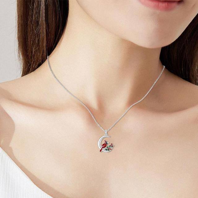 Sterling Silver Cardinal & Moon Pendant Necklace-2