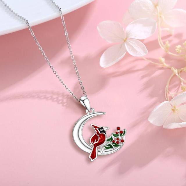 Sterling Silver Cardinal & Moon Pendant Necklace-4