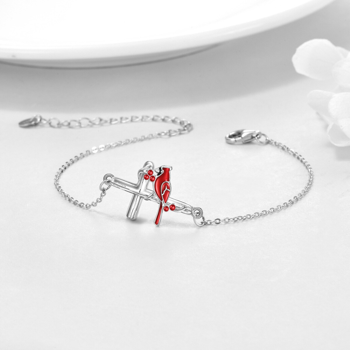 Pulsera con colgante cardenal de plata de ley-3