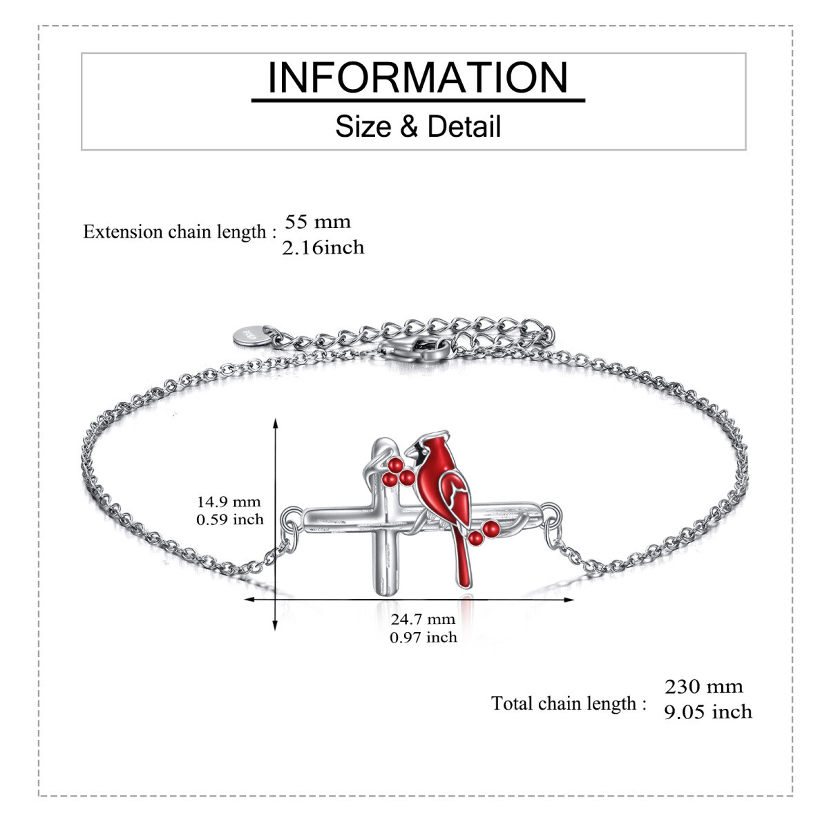 Armband mit Kardinal-Anhänger aus Sterlingsilber-5