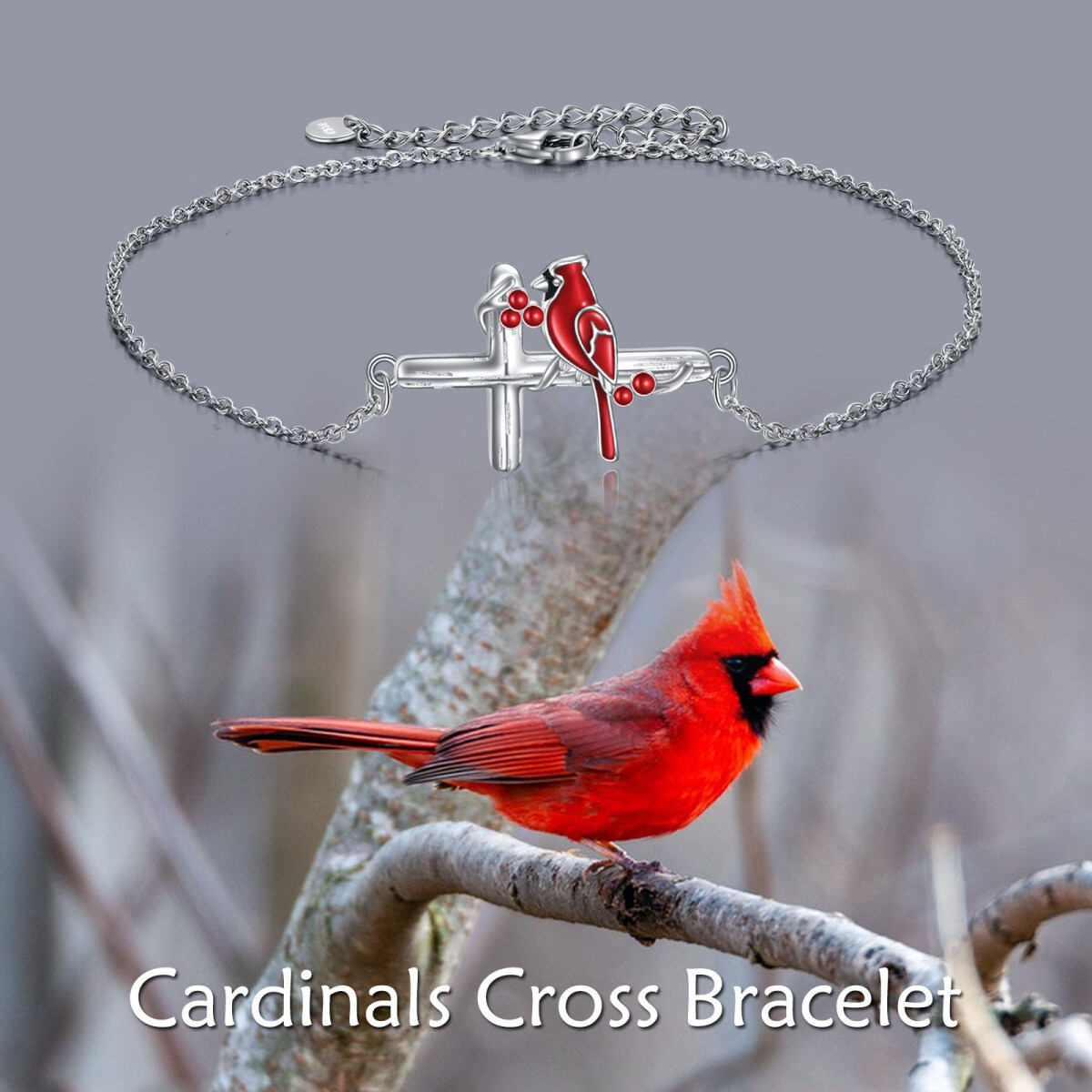 Pulsera con colgante cardenal de plata de ley-6