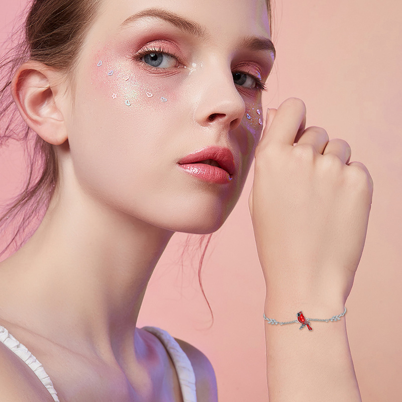 Sterling Silver Cardinal Charm Bracelet-2