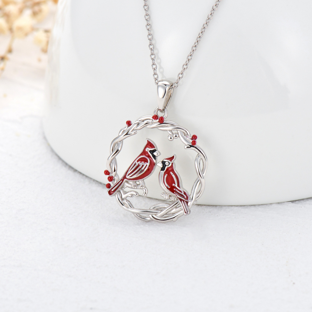 Sterling Silver Cardinal Pendant Necklace-3