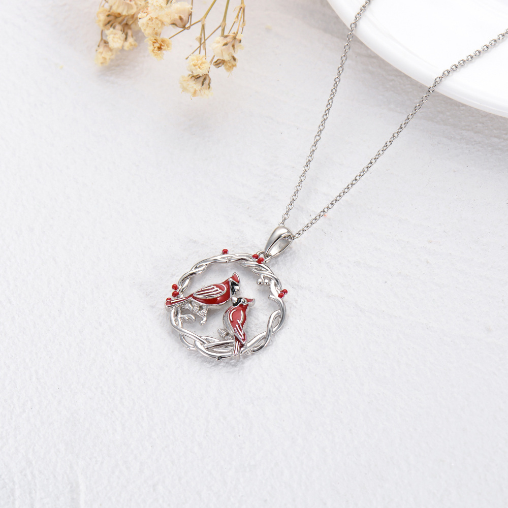 Sterling Silver Cardinal Pendant Necklace-4