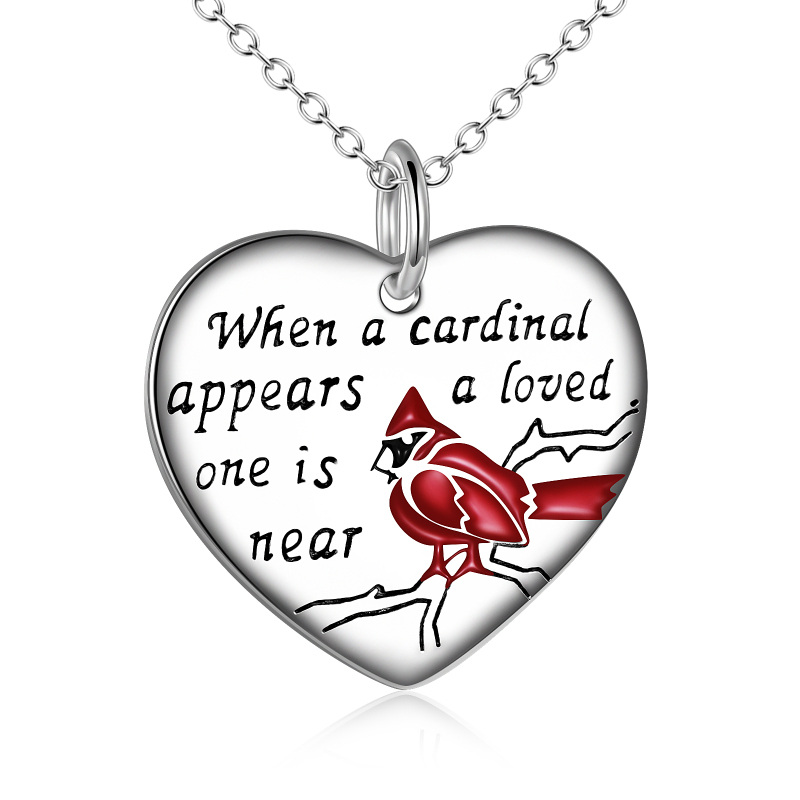 Sterling Silver Cardinal Pendant Necklace with Engraved Word-16