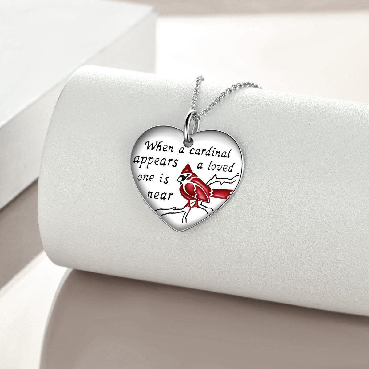 Sterling Silver Cardinal Pendant Necklace with Engraved Word-3