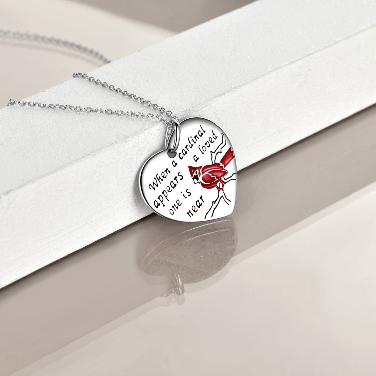 Sterling Silver Cardinal Pendant Necklace with Engraved Word-4