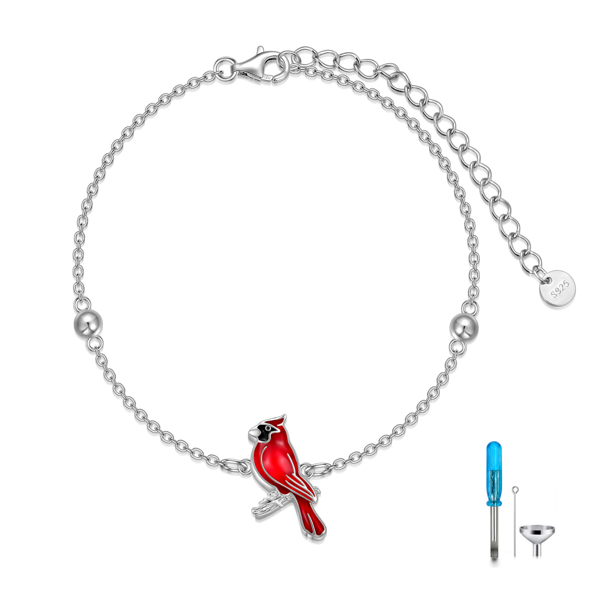 Pulsera Urna Cardenal de Plata de Ley para Cenizas-1