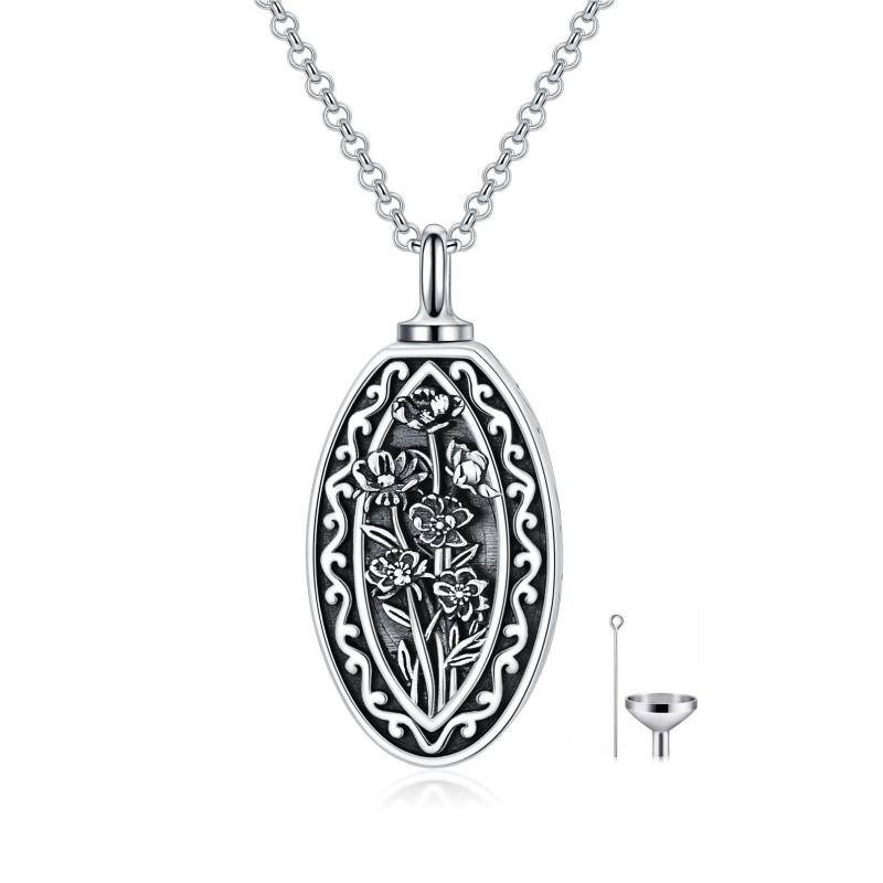 Collar de plata de ley con forma de abulón, mariscos, clavel, narciso, margarita, rosa y girasol para cenizas-1