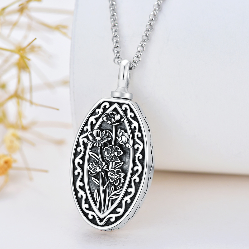 Collar de plata de ley con forma de abulón, mariscos, clavel, narciso, margarita, rosa y girasol para cenizas-3