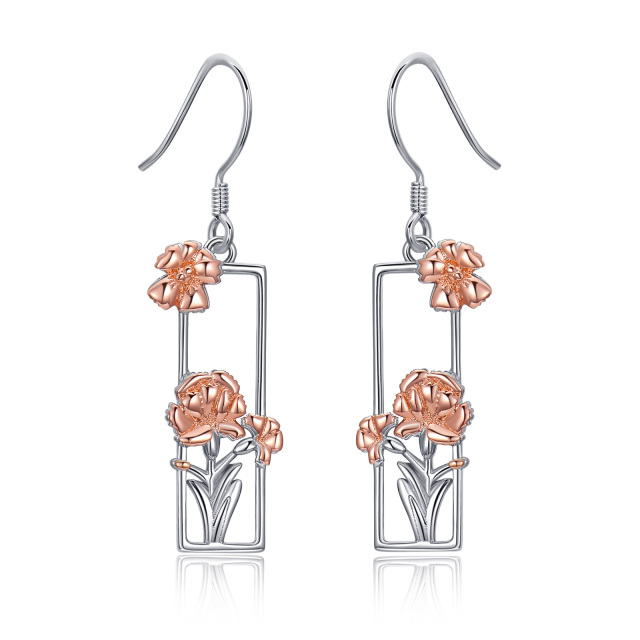 Sterling Silver Carnation Drop Earrings-1