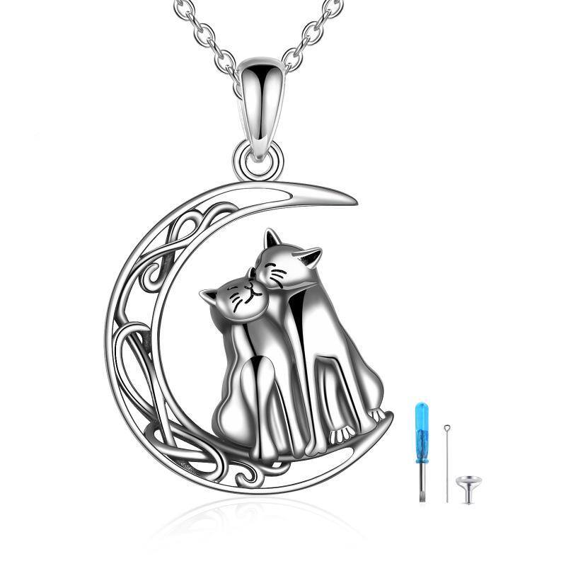 Collier chat et lune en argent sterling avec noeud celtique pour cendres-1