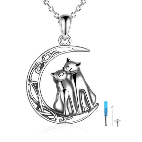 Collana in argento sterling con gatto e luna con urna con nodo celtico per ceneri