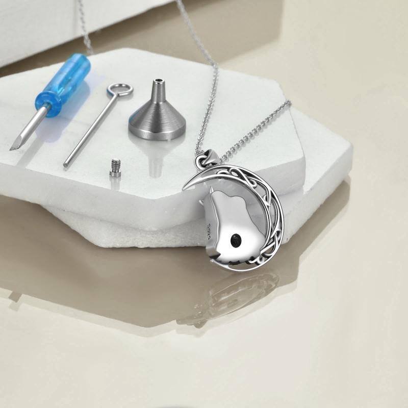 Gato e lua em prata esterlina com colar de urna com nó celta para cinzas-3