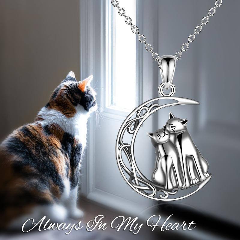 Collier chat et lune en argent sterling avec noeud celtique pour cendres-5