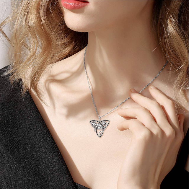 Collier en argent sterling avec pendentif chat et nœud celtique-2