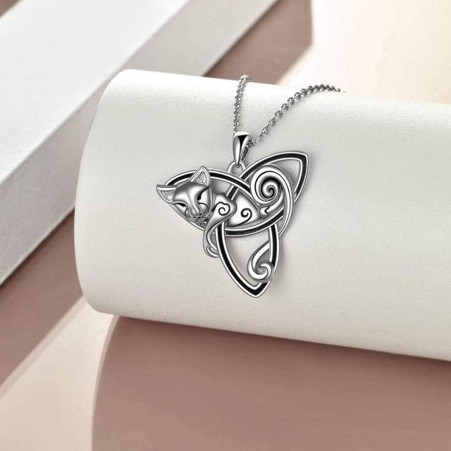 Sterling Silver Cat & Celtic Knot Pendant Necklace-4