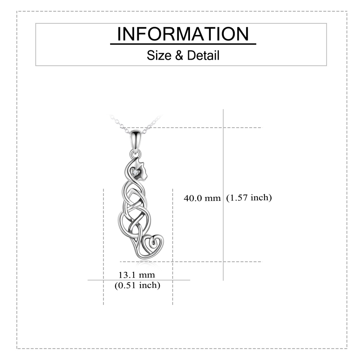 Sterling Silber Katze & Keltischer Knoten Anhänger Halskette mit Zirkon-4