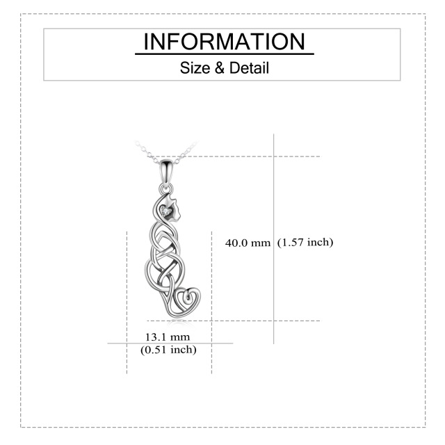 Sterling Silber Katze & Keltischer Knoten Anhänger Halskette mit Zirkon-4