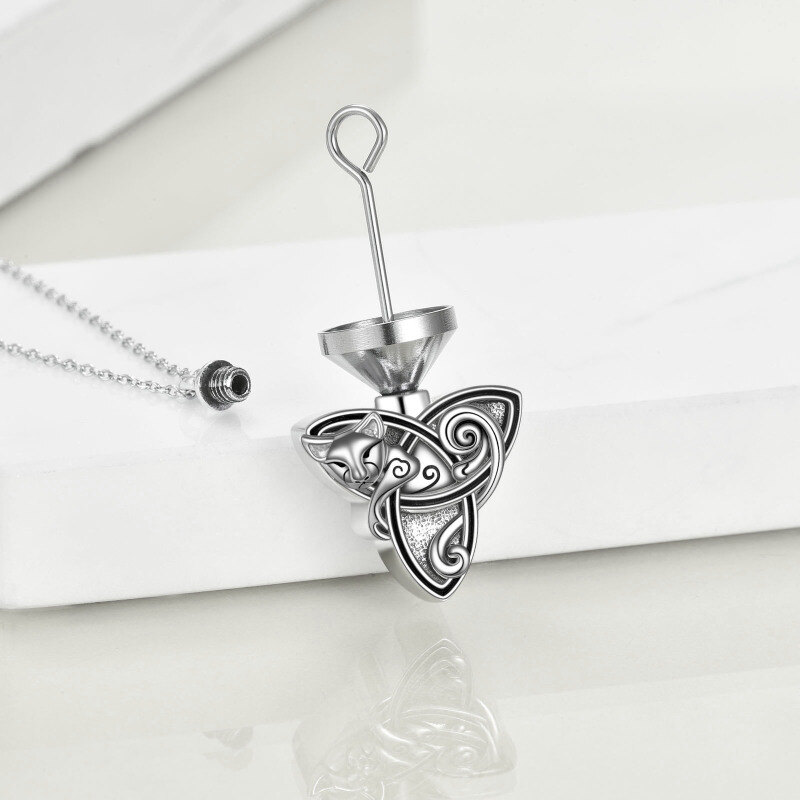 Sterling Silver Cat & Celtic Knot Urn Necklace for Ashes-4