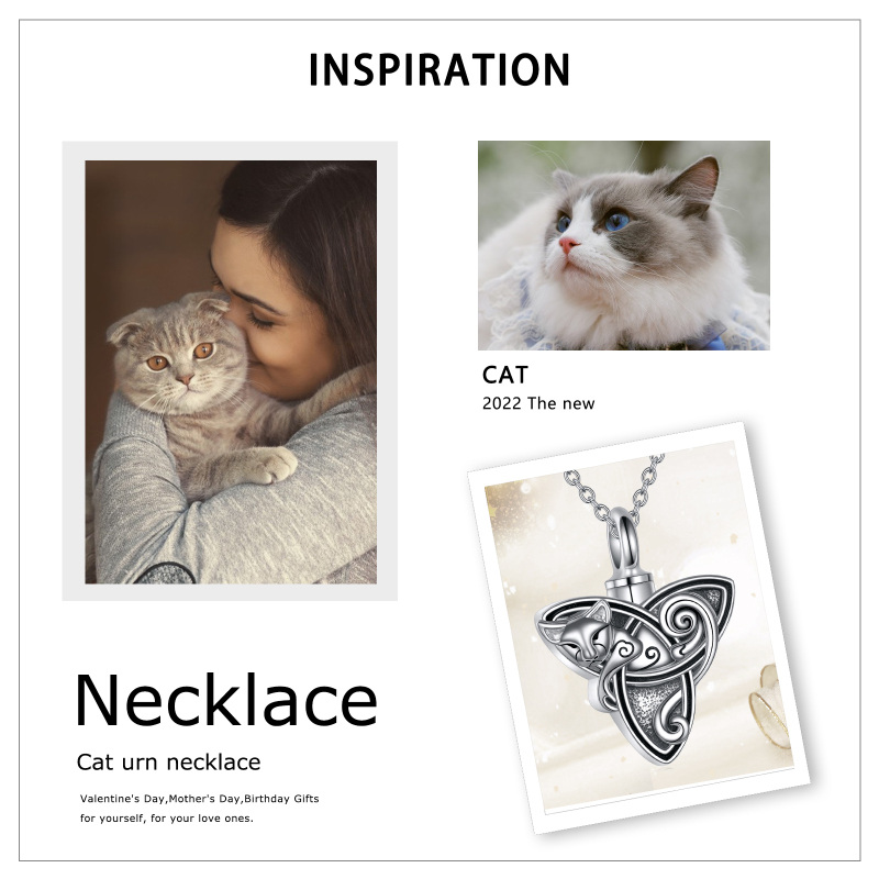 Sterling Silver Cat & Celtic Knot Urn Necklace for Ashes-6