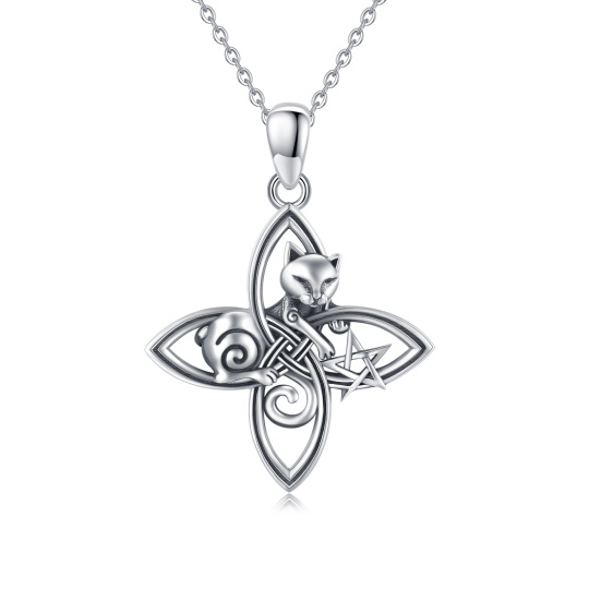 Collana con ciondolo a forma di gatto e croce in argento sterling