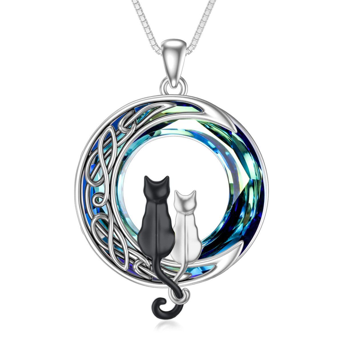 Sterling Silver Cat Crystal Pendant Necklace-1