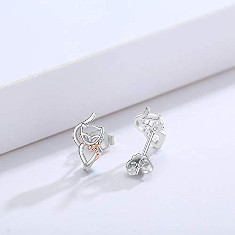 أقراط أذن من الفضة الإسترلينية بتصميم قطة بلونين-3