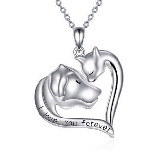 Sterling Silver Cat & Dog Pendant Necklace with Engraved Word-35