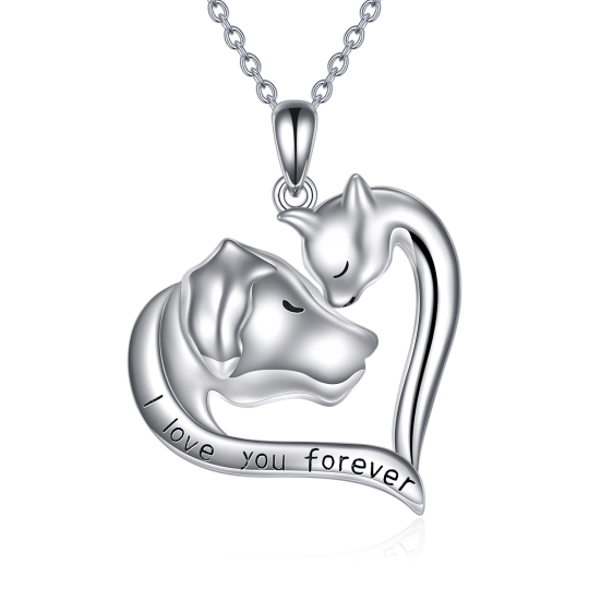 Sterling Silver Cat & Dog Pendant Necklace with Engraved Word