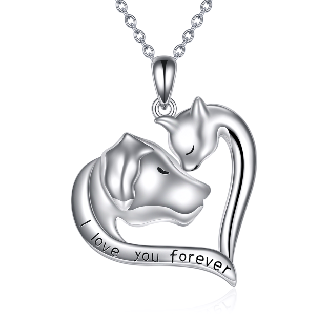 Sterling Silver Cat & Dog Pendant Necklace with Engraved Word-5