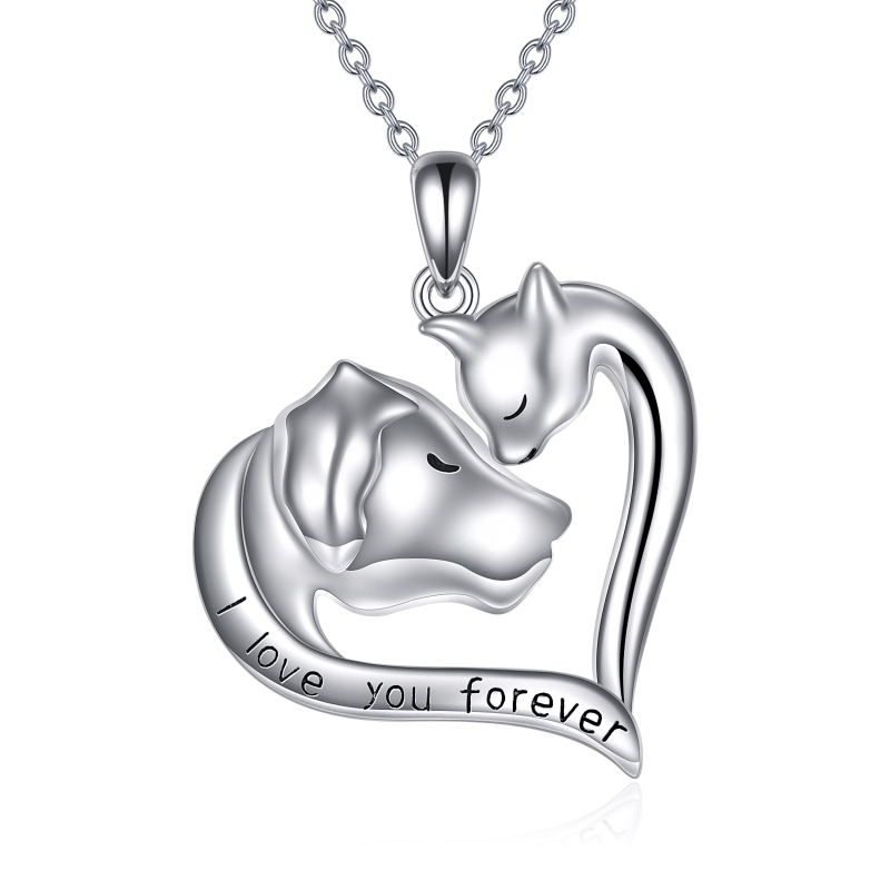 Sterling Silver Cat & Dog Pendant Necklace with Engraved Word-20